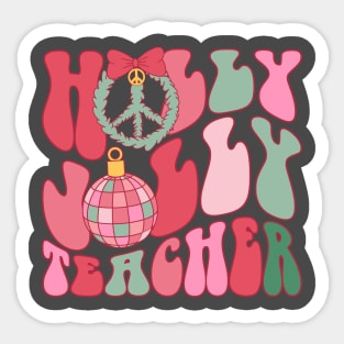 Holly Jolly Teacher Groovy Christmas Sticker